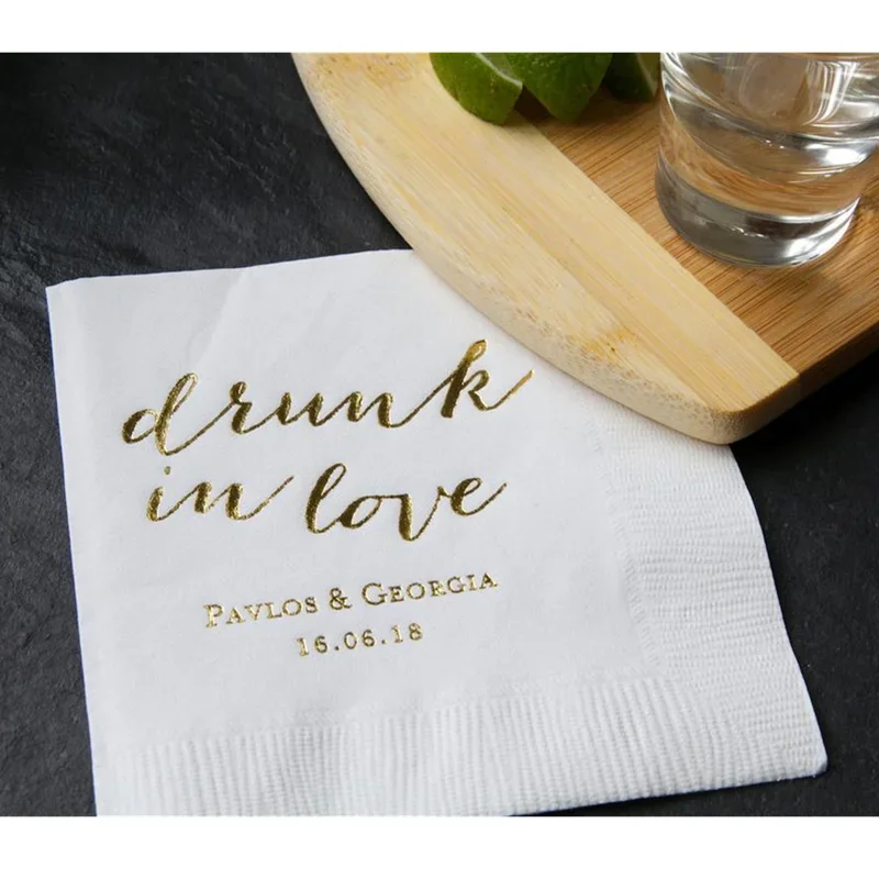 50pcs Drunk in Love Personalized Wedding Napkins, Rehearsal Dinner, Engagement Party, Design Bar Napkins, Custom Wedding Napkins