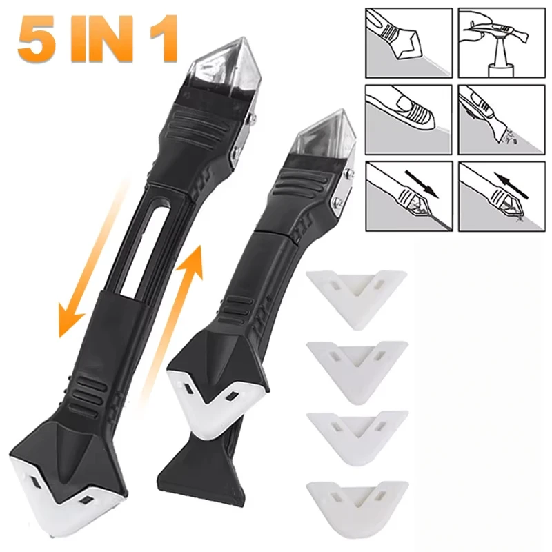 Silicone Scraper Sealant Smooth Remover Tool Set 5 In 1 Floor Caulk Finisher Grout Kit Glass Glue Angle Scraper Set Accessoriess