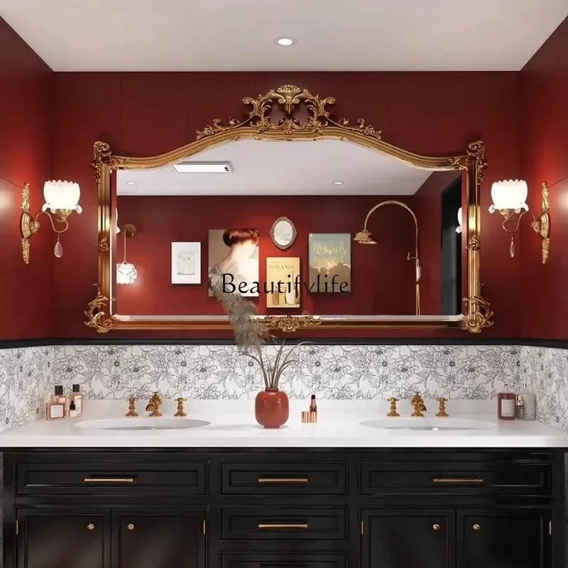 

ls 04 French retro bathroom vanity mirror European carved bathroom vanity mirror wall hanging