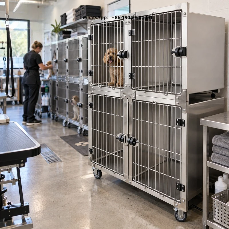 SUS304 Stainless Steel Modular Veterinary Dog Cage Factory Wholesale Stackable Kennel Custom Hospital Clinic Pet Cages OEM