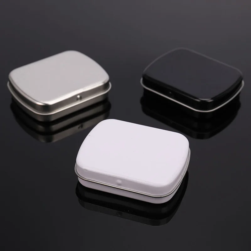 1PC Metal Rectangular Empty Mini Tin Box Tinplate Push Candy Pill Cases Bins Jar Hinged Containers Small Organizer Storage Box