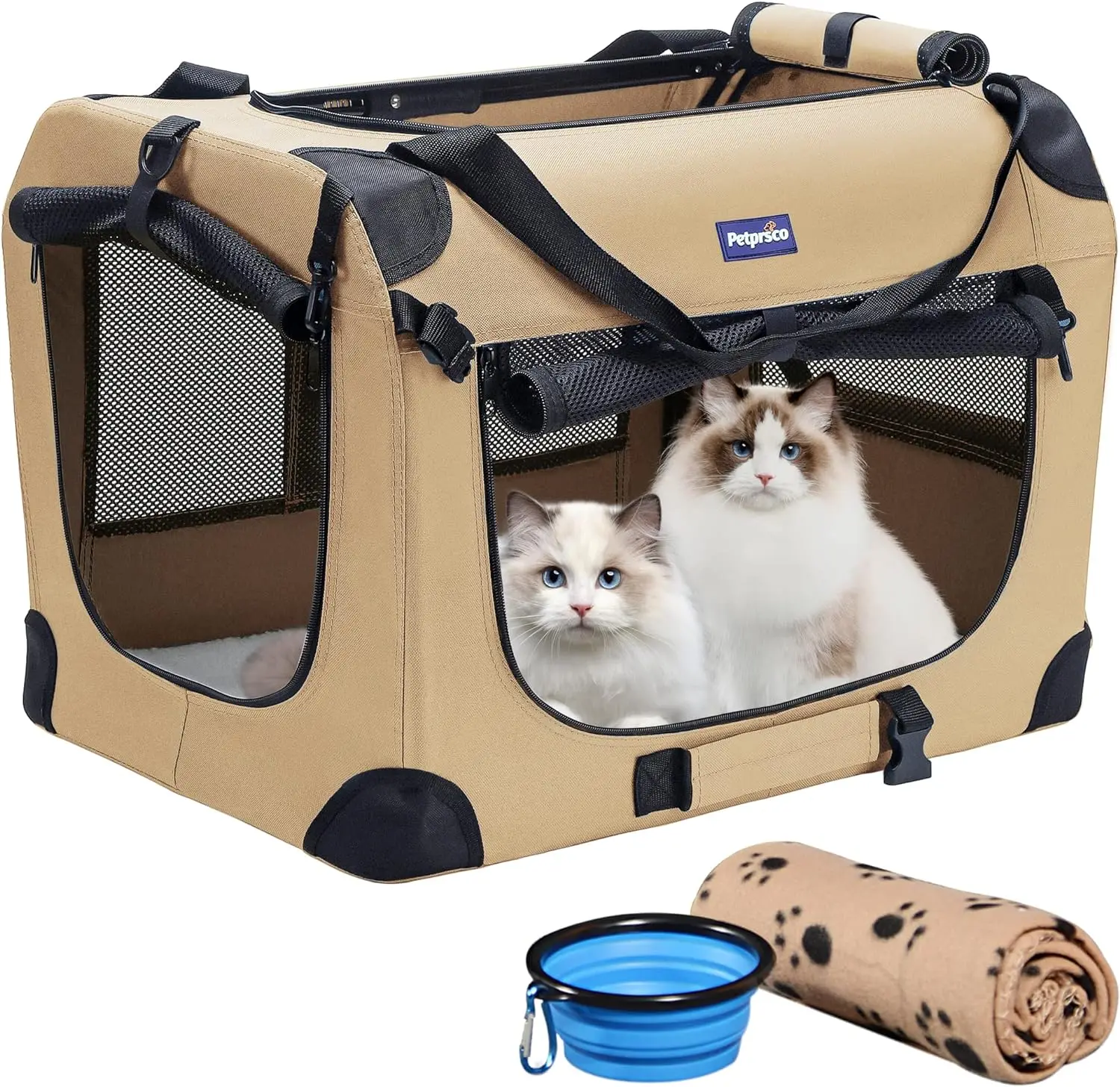 

Portable Folding Dog Crate with Soft Warm Blanket, Folding Bowl for Indoor and Traveling, Feline Backpacks