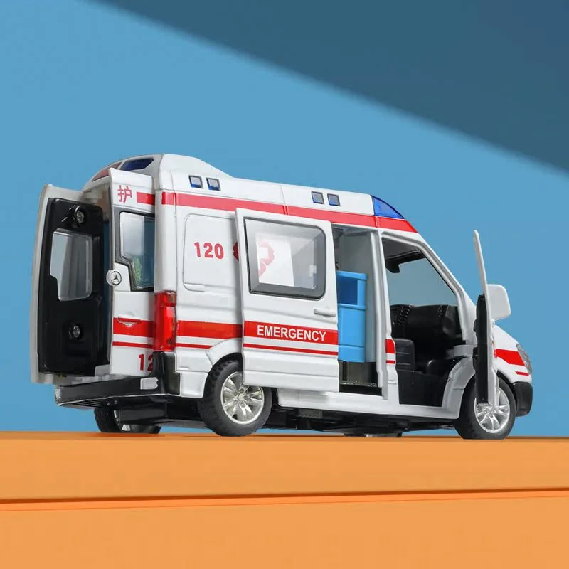 Children's Ambulance Toy, Alloy/Plastic Simulation Sound And Light Door Opening Inertia Medical Rescue Toy Car,XT199