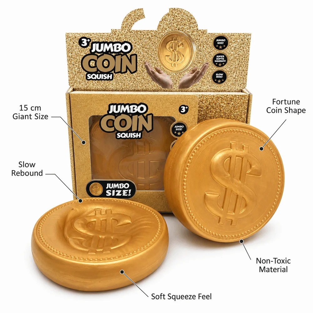 15cm Extra Large Big Gold Coin Squeeze Realistic Coin Shape Soft Maltose Fidget Embossed Dollar Sign Fidget