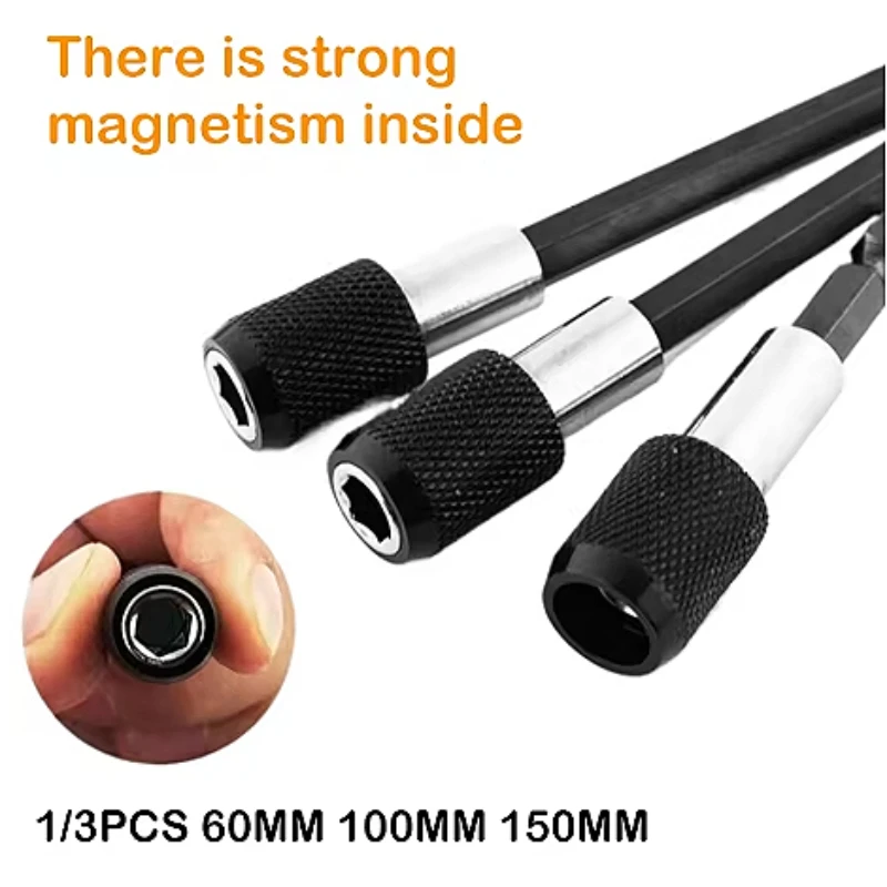 1/3PCS Magnetic Bit Holder Extension 60mm 100mm 150mm 1/4 Inch Hex Shank Quick Release Screwdriver Bit Holder Extension Bar