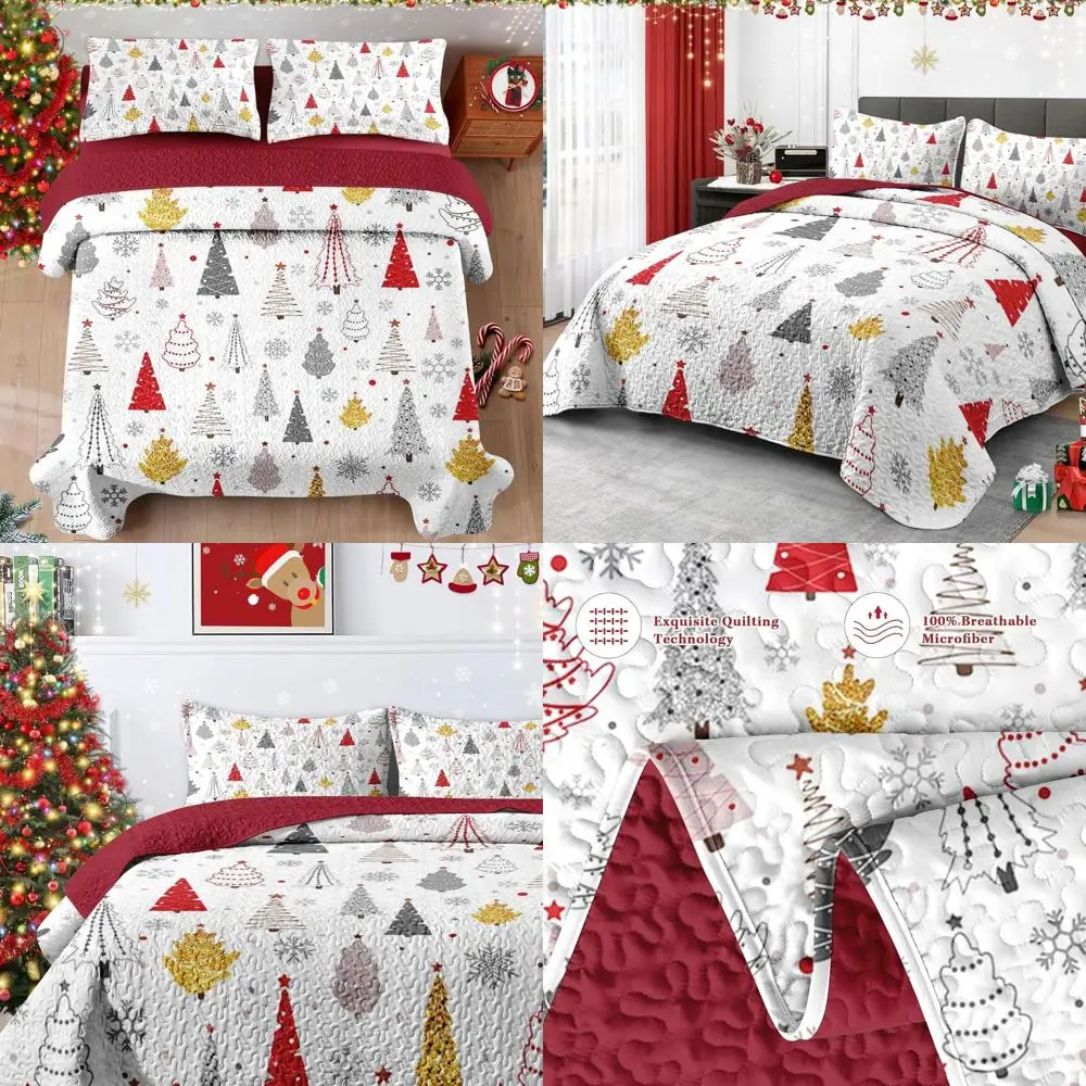 

Cozy Winter Tree-Themed King Quilt Set with Snowflakes for Kids & Adults, 3-Piece Lightweight Bedding