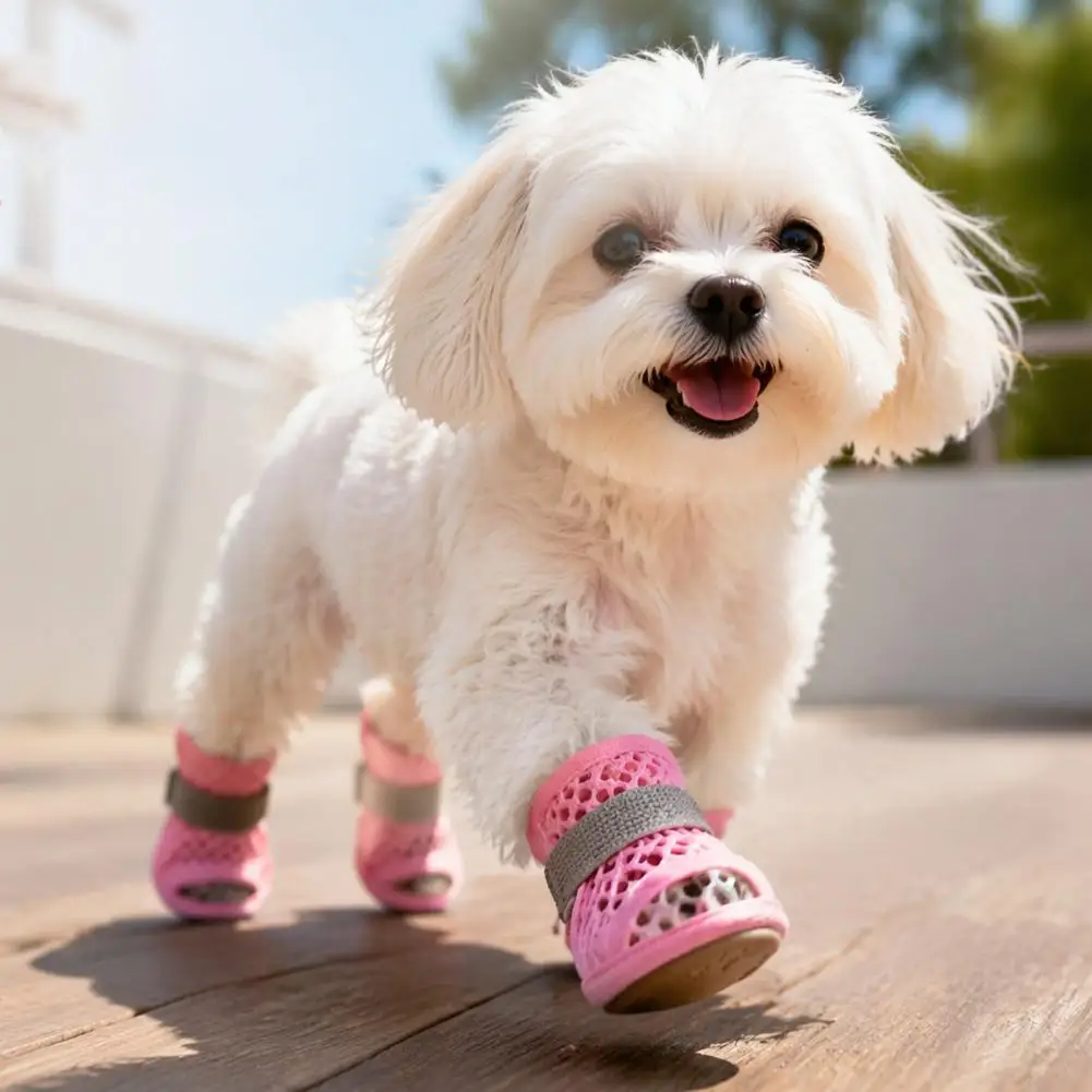 4Pcs Dog Shoes For Hot Pavement, Breathable Mesh Dog Boots, Summer Paw Protectors With Non-slip Soles For Small Medium Dogs Walk