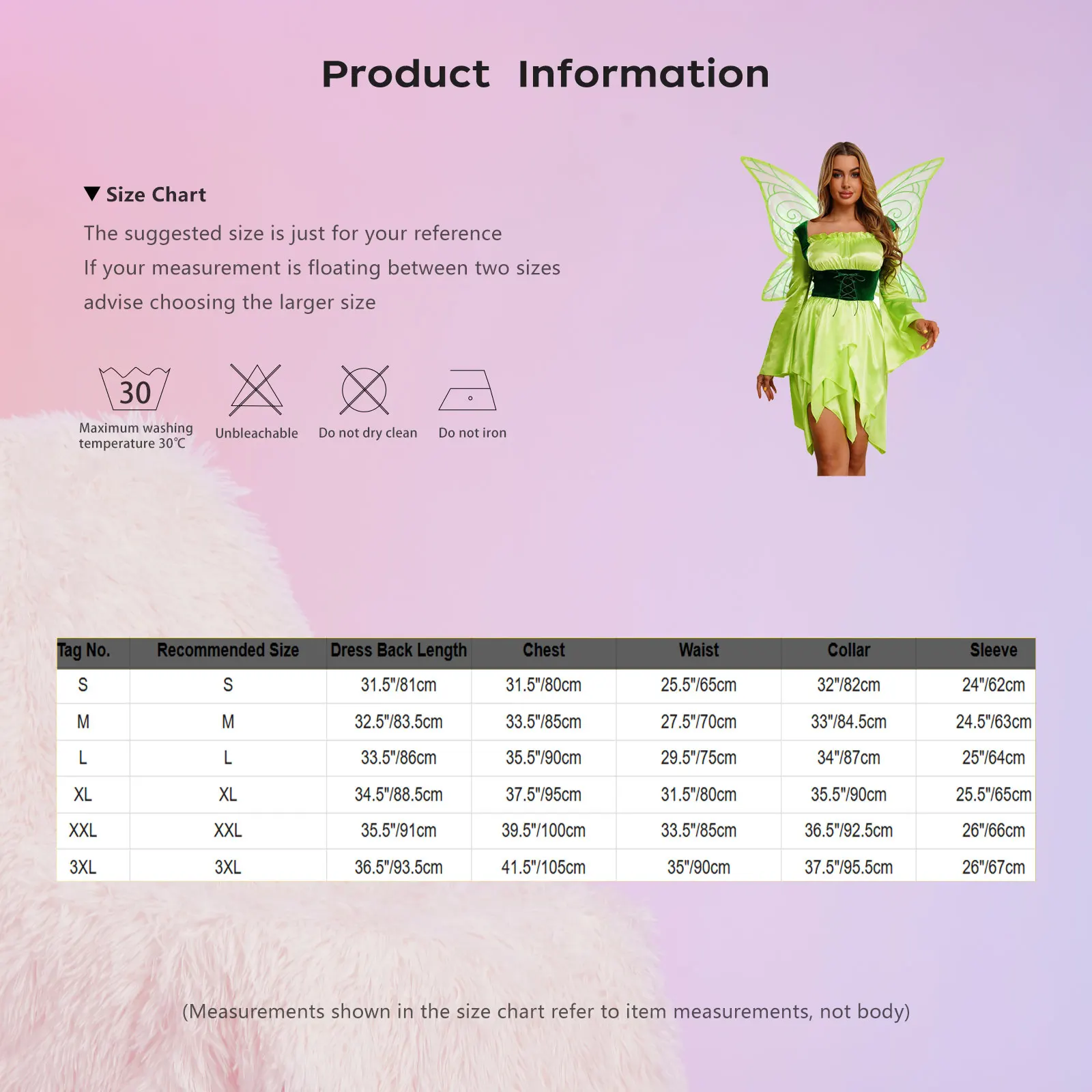 فستان نسائي Elf Fairy التنكري مع أجنحة زي كرنفال الهالوين مع صدرية بأربطة وأكمام واسعة للحفلات