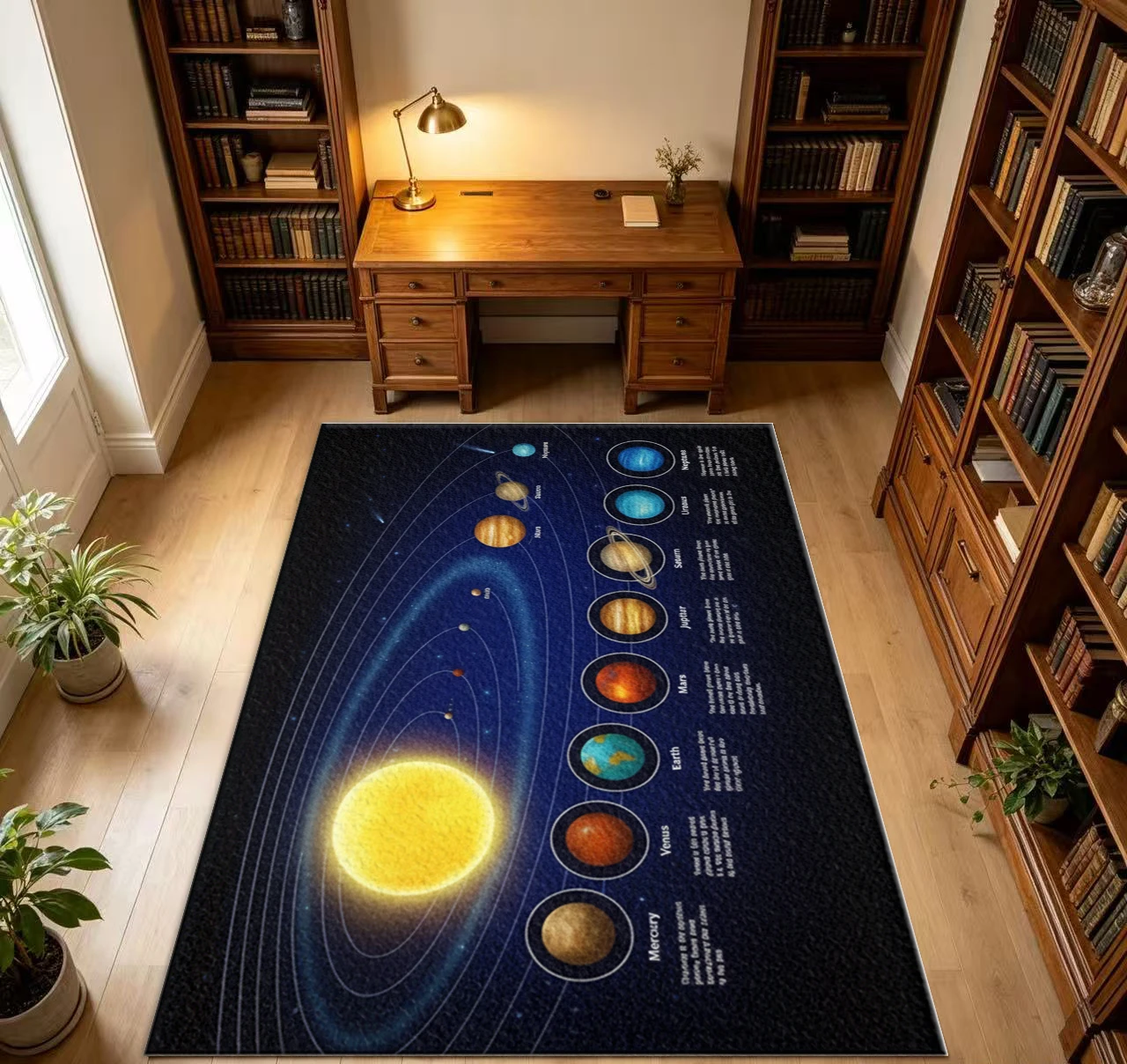 Solar System Planet Space Educational Science Kids Room Home Area Rug