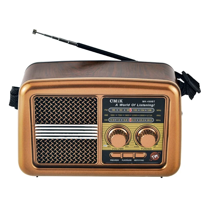 Portable Retro Radio Mini FM/AM/SW Radio Receiver Vintage Bluetooth Speaker with LED Flashlight Suuport TF Card USB Play