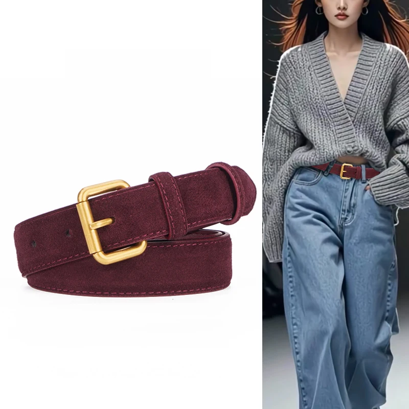 Kadın Hakiki deri kemer Yüksek Kalite Vintage Lüks Marka Kemer Pin Toka Kahverengi Düz Renk Kemer Bayanlar Kemer Tokası
