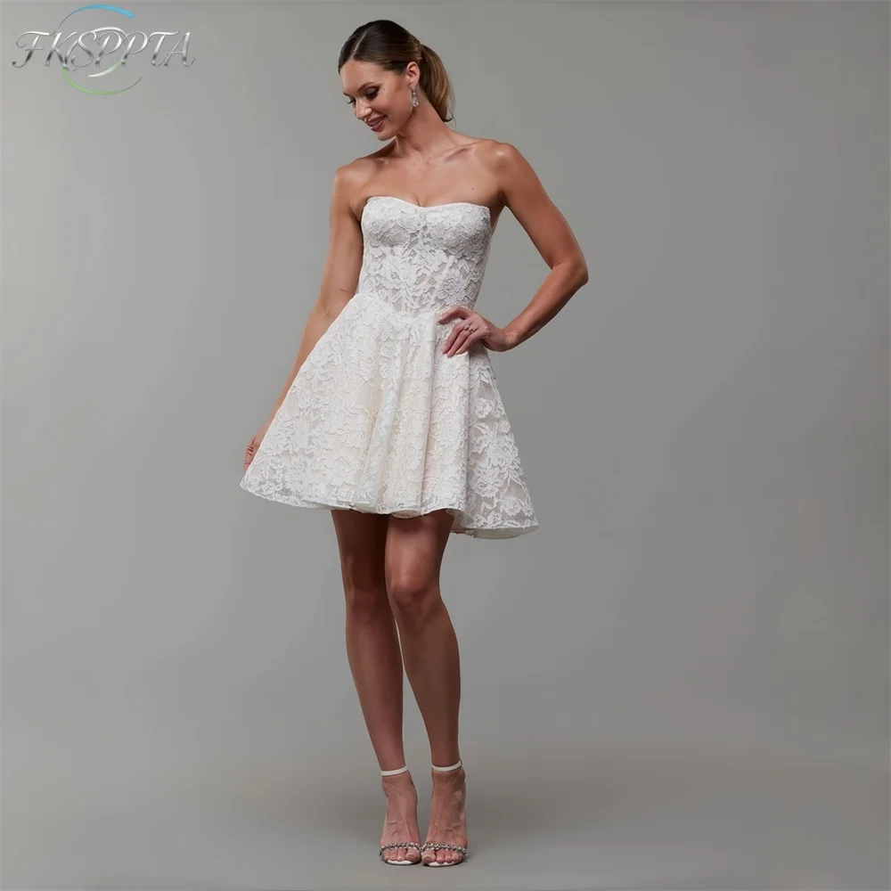 Wholesale 2026 Short Lace Wedding Dress A Line Corset Strapless Sexy Bridal Gowns For Wedding Custom Made Robe De Noiva