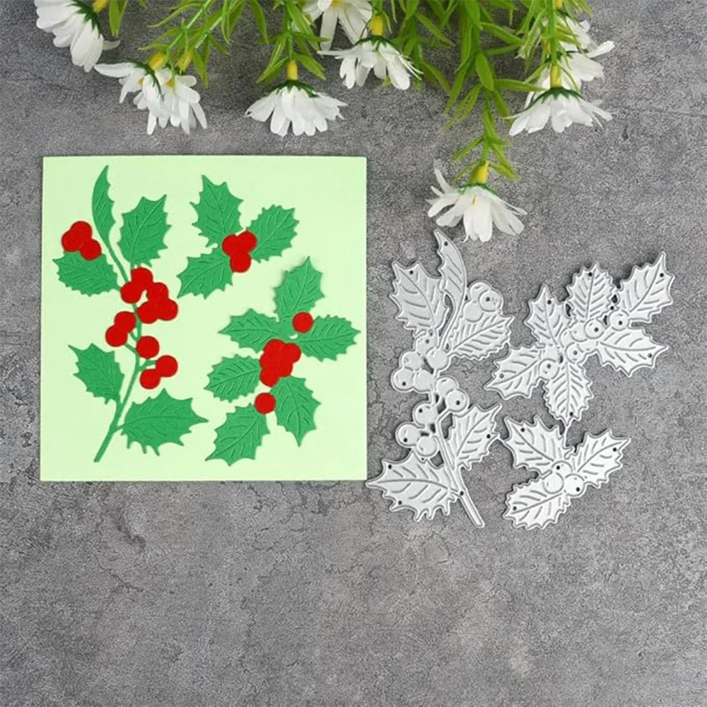 Weihnachtliche Stechpalmenblätter und Beerenzweig Metall-Stanzformen für DIY Scrapbooking Karten Prägung Bastelarbeiten – Detail 2