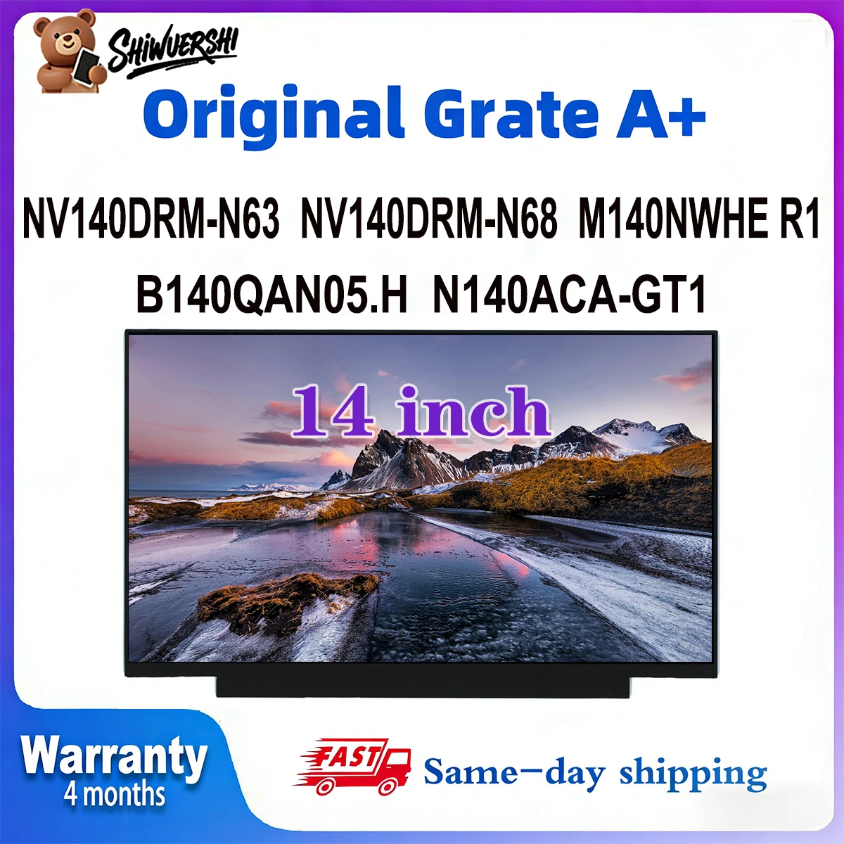 

Original New A+ 14 inch Slim Laptop Lcd Screen Panel NV140DRM N63 NV140DRM N68 M140NWHE R1 B140QAN05.H N140ACA GT1