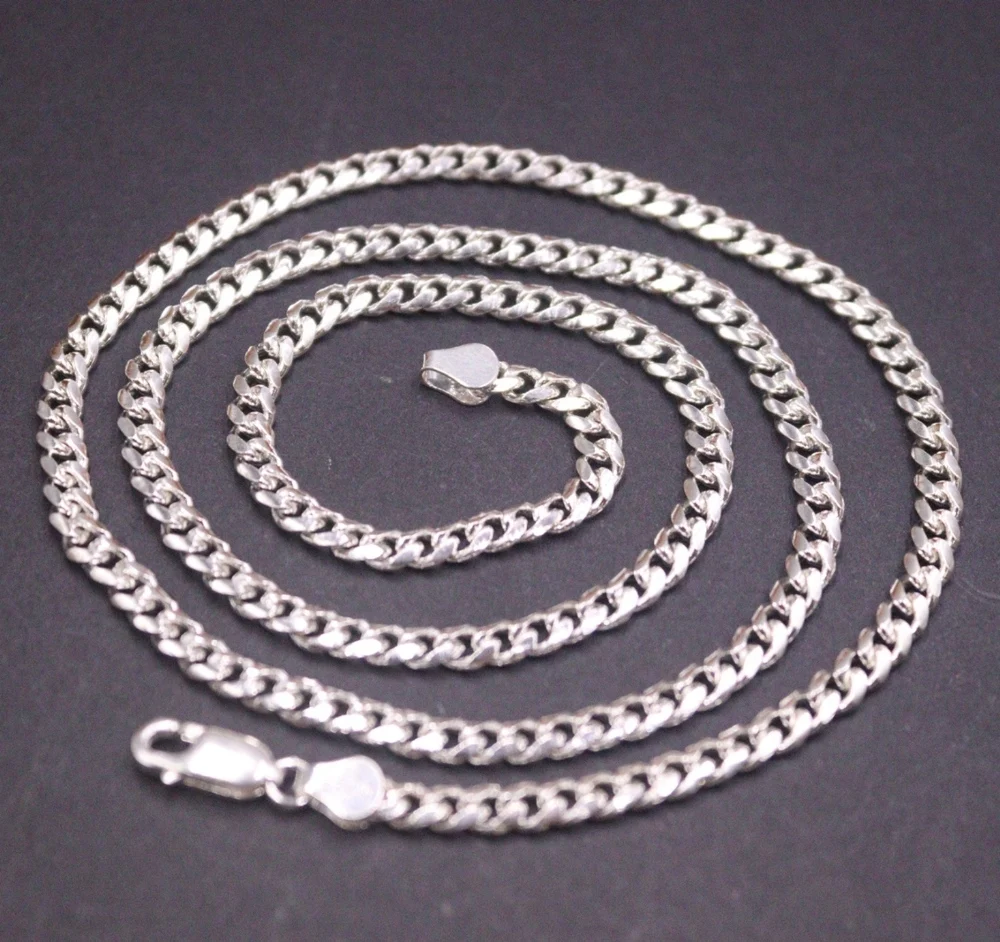 

Real Solid 925 Sterling Silver Chain Men Women 4mm Curb Cuban Link Necklace 43g/54cm