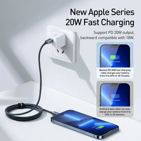 Кабель Baseus 20W USB Type-C PD для быстрой зарядки iPhone — детальный вид товара