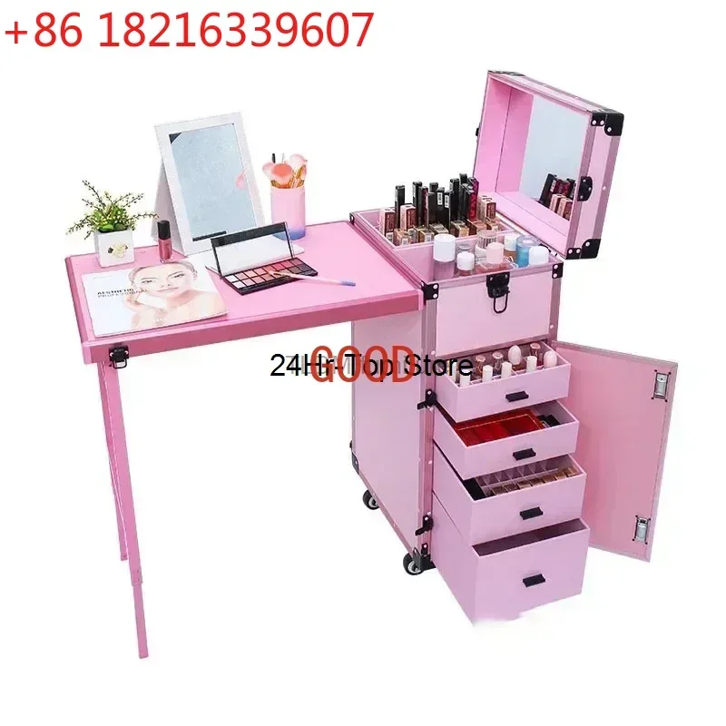 Portable Makeup Artist Nail Tables Foldable Nail Manicure Table  Furniture Creative Multi-function Pull Rod Makeup Table A