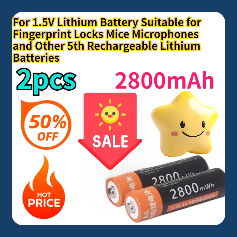 

For 1.5V Lithium Battery Suitable for Fingerprint Locks Mice Microphones and Other 5th Rechargeable Lithium Batteries 2pcs