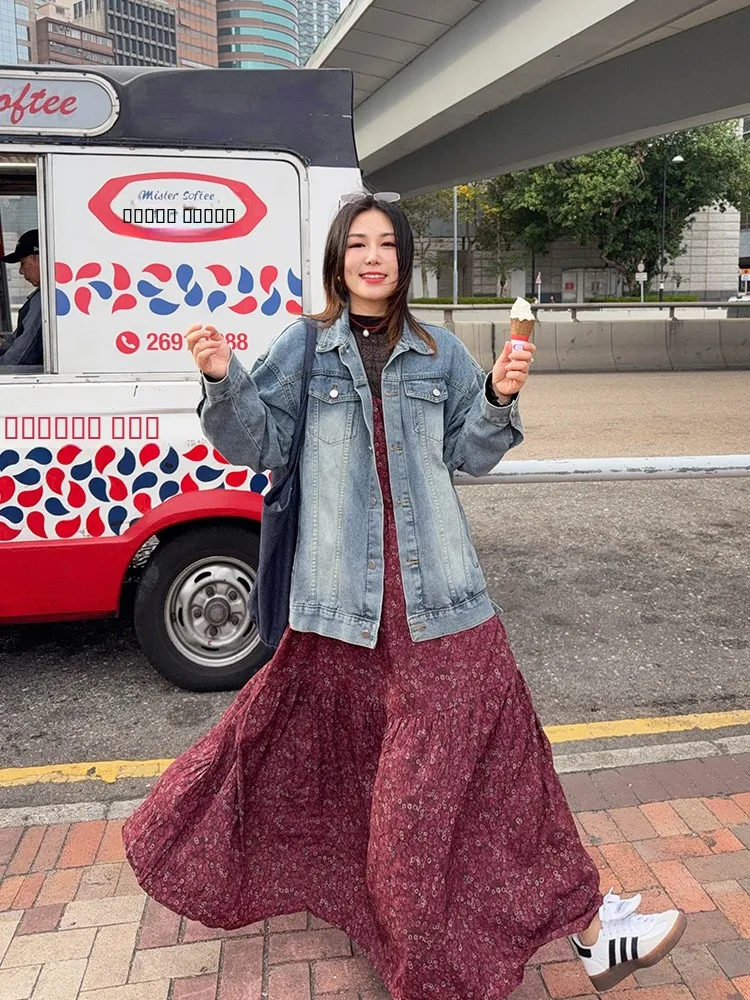 

Джинсовая куртка VOGANA большого размера, свободного кроя, удобная, повседневная, винтажная, корейский стиль, для офиса и на каждый день