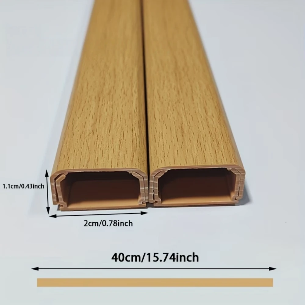 2pcs 40cmX2cm Wood Grain Cable Management Raceway, Wood Grain Cord Cover, Self-Adhesive Cable Cover for Wall Mounted TV
