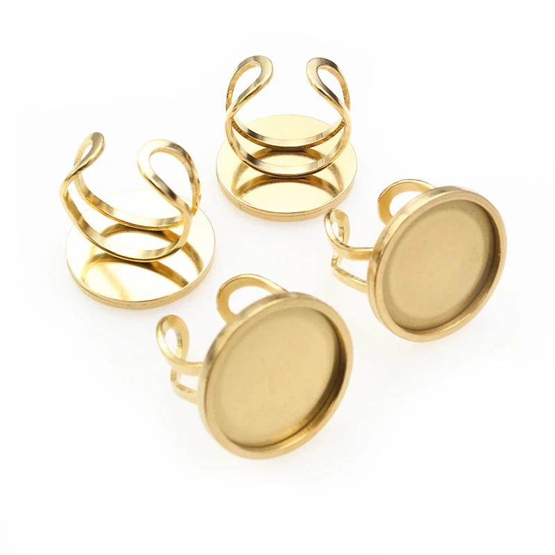 5pcs 10-25mm Inner Size Round Thick Stainless Steel Adjustable Ring Settings Cabochon Blank Base DIY Jewelry Making Findings