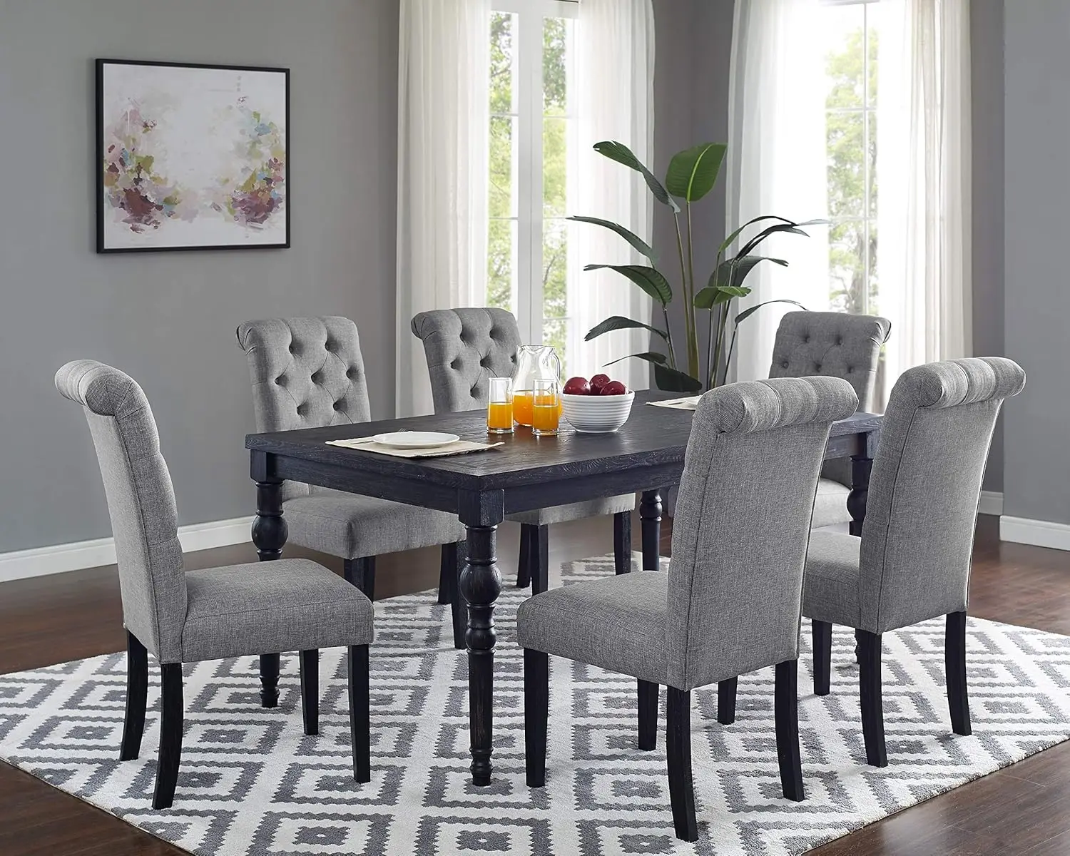 Urban Style Counter Height Dining Set Table and 6 Chairs, Grey The traditional style features stately turned table legs