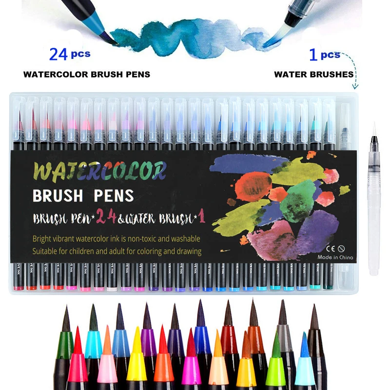 

24Pcs Colors Soft Brush Pen Drawing Painting Watercolor Art Marker Pens for Coloring Books Manga Calligraphy Art Markers Set