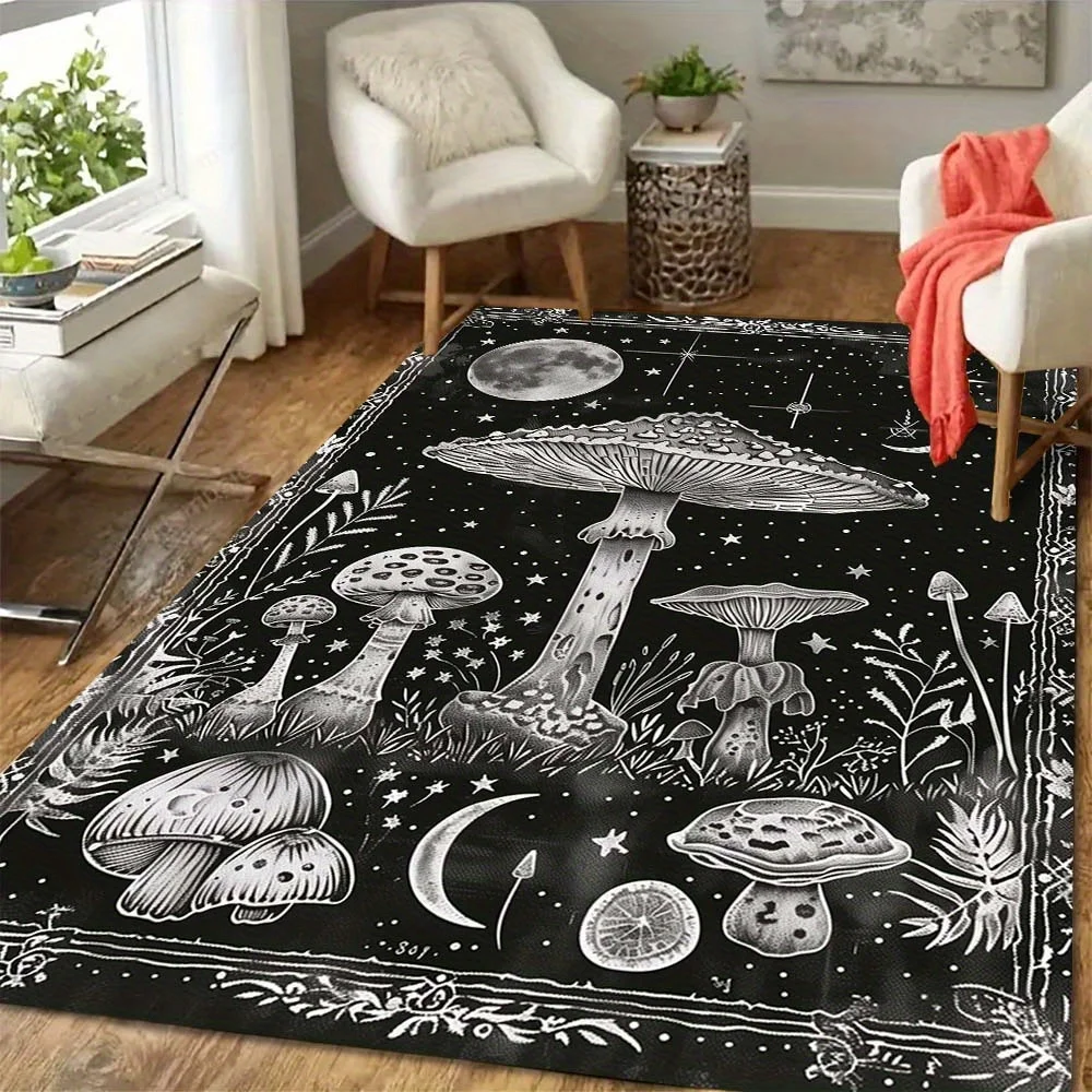 Glowing Mushroom Moonlight Area Rug Non Slip Washable Mat For Office Chair Living Room Home Decor