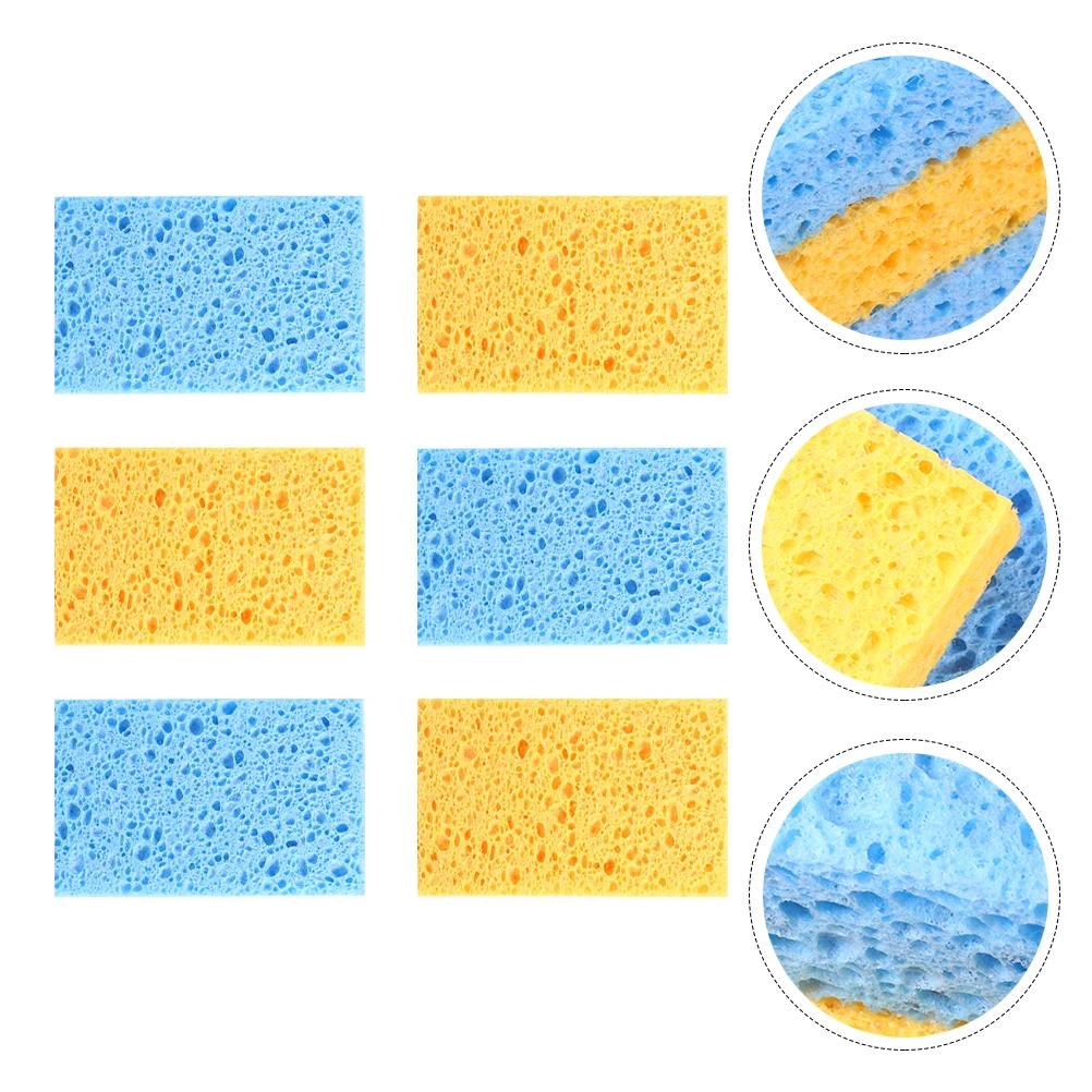

6pcs Cleaning Sponge Dish Scrubber Washable Kitchen Pads Dishes Strong Decontamination Durable Water Absorption Efficient Tool