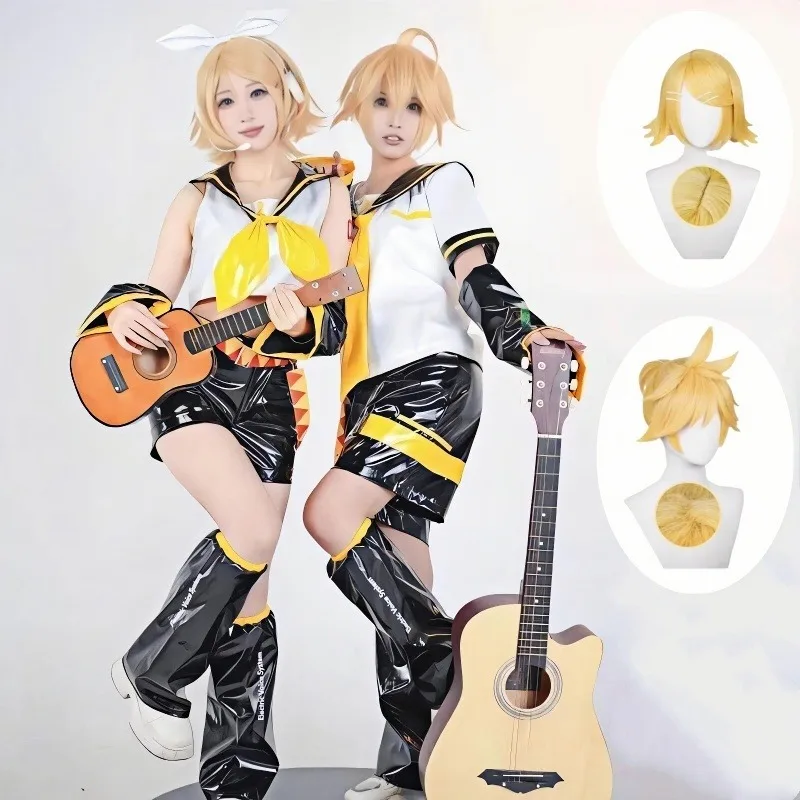 

Virtual Singer Rin & Len Cosplay Costume Sister Brother Lacquer Leather JK School Uniform Wig Suit Halloween Women Men Outfits