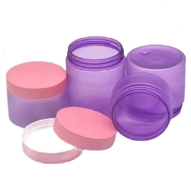 100 120 150 200 250g PET Plastic Cream Jar Purple Frosted Body Scrub Container Cosmetic Face Cream Jars Matte Pink Lid 25pcs