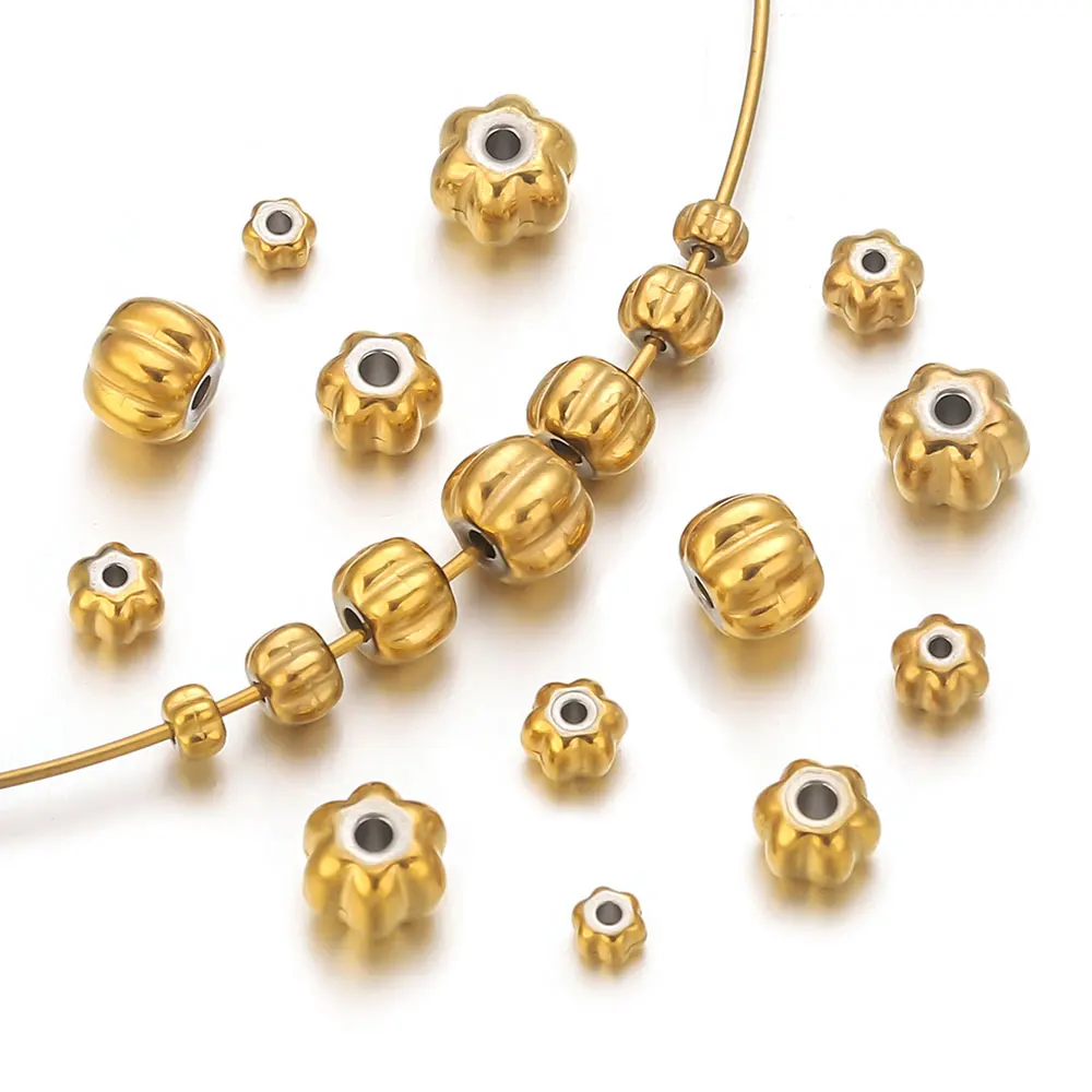

20pcs Stainless Steel Spacer Beads striped Round 3/4/5/6mm Gold-plated DIY Bracelets Necklace Jewelry Making Materials Wholesale