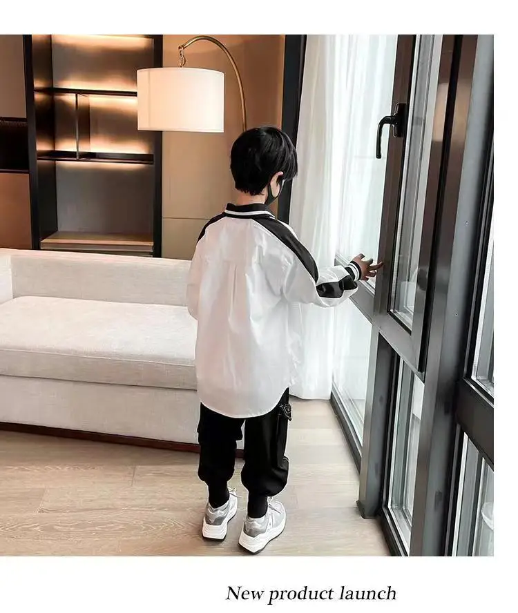 Teenage Clothes School Uniform Splice Boys Shirts White Long Sleeve Turn-down Collar Kids Shirt For Boys Children Tops