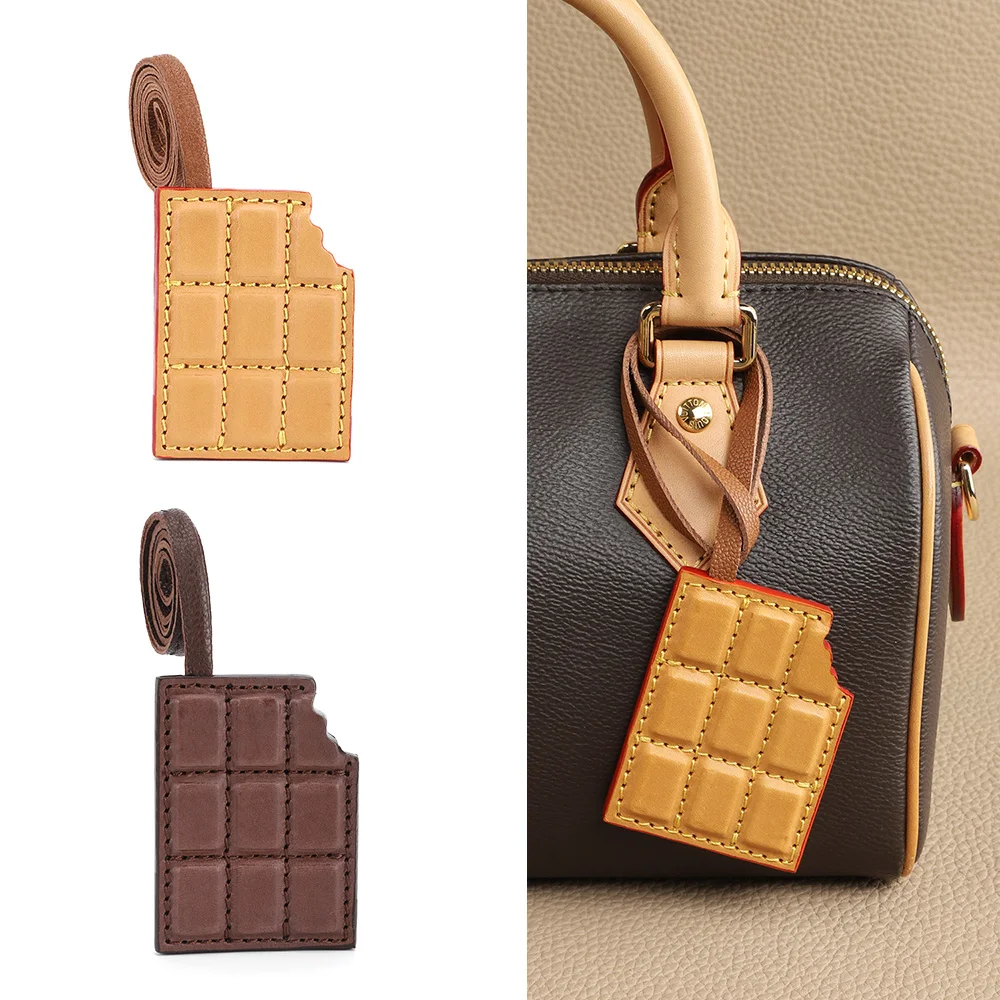 CRAZYSMITH Schokoladen-Taschenanhänger aus echtem Leder, italienisches vollnarbiges pflanzlich gegerbtes Rindsleder, luxuriöser Taschen-Charm für Handtaschen für LV, süßes Accessoire, Deko, Geschenk – Detail 13