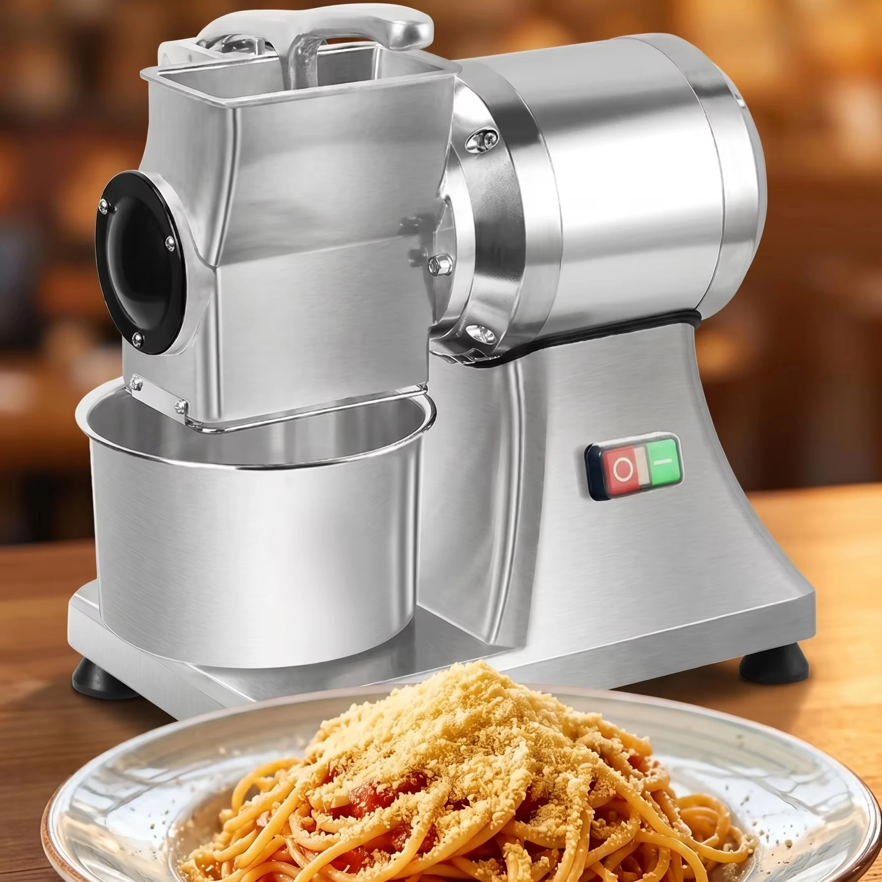 Rallador/Triturador Eléctrico de Queso para Mozzarella y Parmesano, Uso Doméstico y Comercial, Queso Seco, Queso en Polvo, 18 kg, 1 Año de Garantía