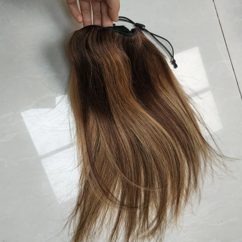 고품질 인모 하이라이트 피아노 컬러 P4/27 대비색 드로스트링 포니테일 스트레이트 포니테일 패셔너블