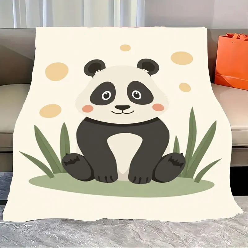 

1pc Flannel Blanket Cute Panda Cartoon Blanket for Kids, Soft Cozy Throw with Bamboo Design
