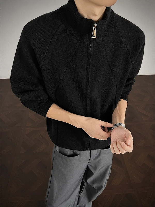 

Мужской вязаный кардиган с двойной молнией, приталенный, для весны и осени, модный городской стиль, с длинными рукавами, повседневная одежда