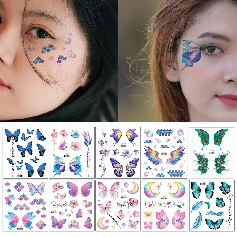 Colorful Face Stickers Sweet Fresh Butterfly Temporary Tattoo Stickers Waterproof Glittering Tattoo Stickers Body Art Decoration