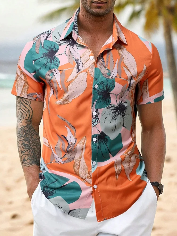 

Hawaiian Leaves 3D Shirt Men's Summer Beach Casual Short Sleeve for Men Loose Oversized Clothing Top Outdoor Casual Short Sleeve