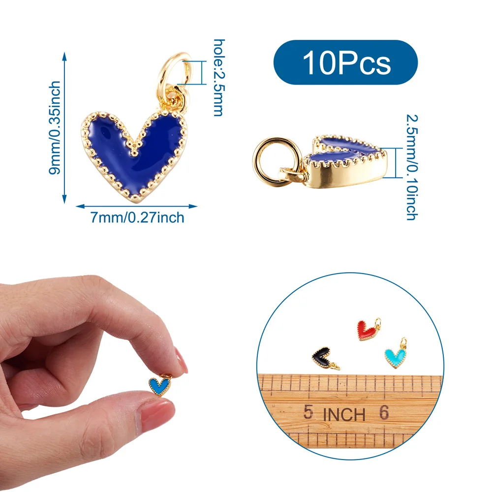 10pcs Lovely Enamel Love Heart Charms Real 18K Gold Plated for Women Necklace Earrings DIY Jewelry Making Findings Crafts