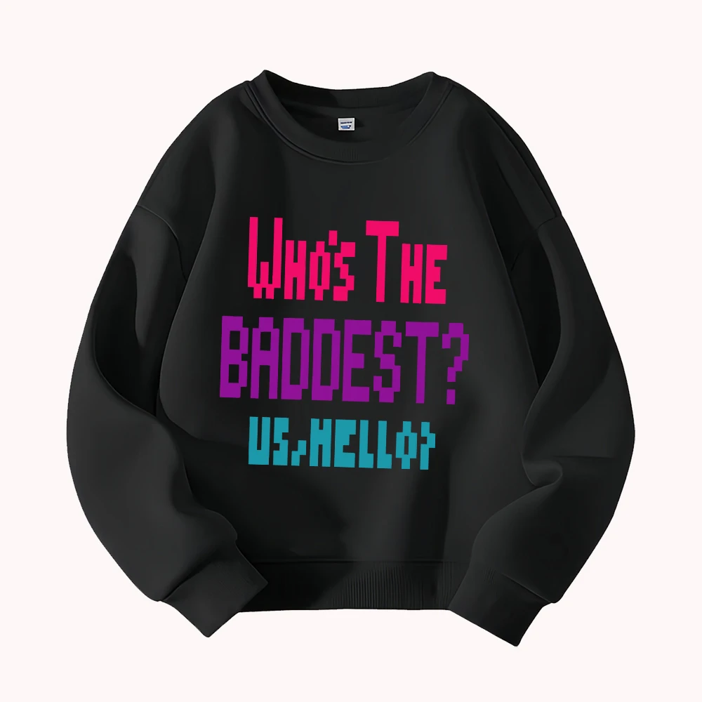 من هو الأسوأ؟ الولايات المتحدة مقابل مرحبا؟ سويت شيرت برسومات Pixel Art للرجال والنساء للجنسين، بلوفر كاجوال بياقة دائرية، ملابس شارع عصرية