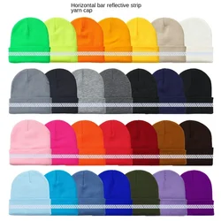 Brand Oohmy High Visibility Safety Beanie Reflective Knit Ribbed Hats Warm Winter Bonnets for Night Running Hiking Cycling