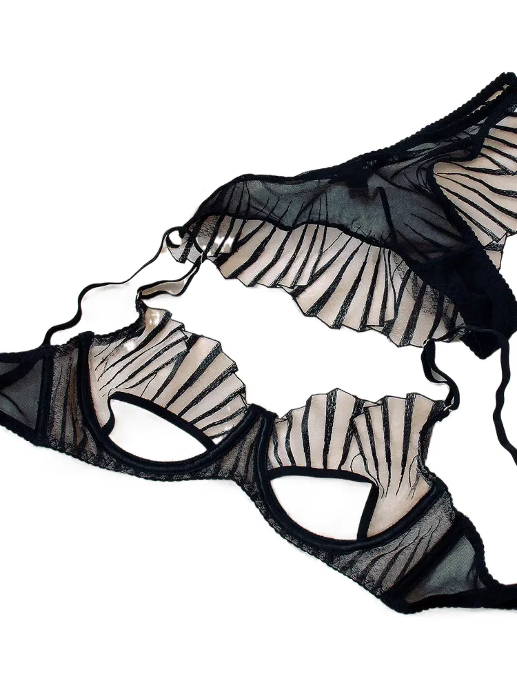 KUCLUT Bras for Women Sheer Mesh Seamless Shell Cup Large Bust Push Up Anti Sag Sexy Everyday Bralette and Panty Set