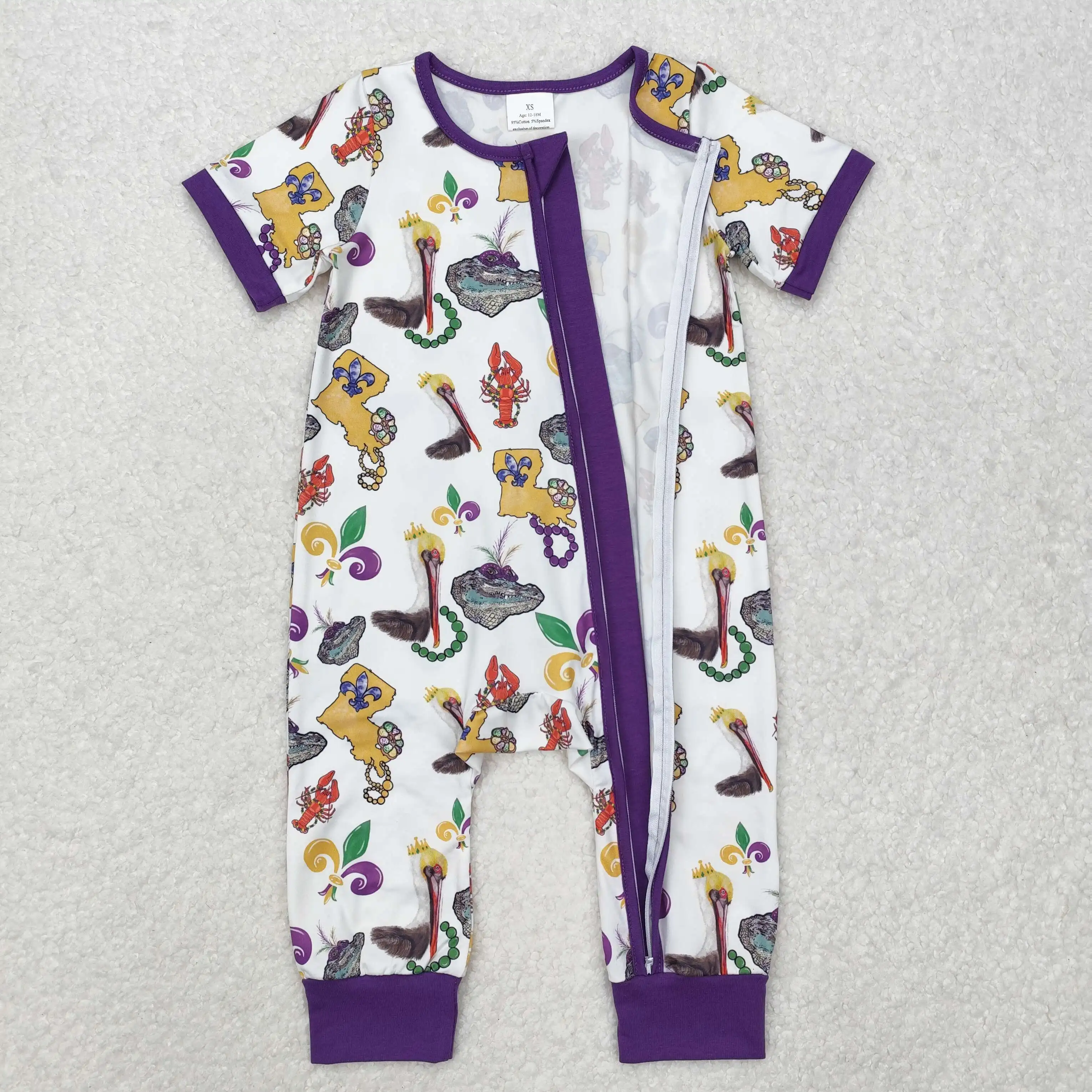 子供用半袖ジッパーロンパース,男の子用ボディスーツ,子供用ジャンプスーツ,新生児用カバーオール,パジャマ,紫,マルディグラ,卸売
