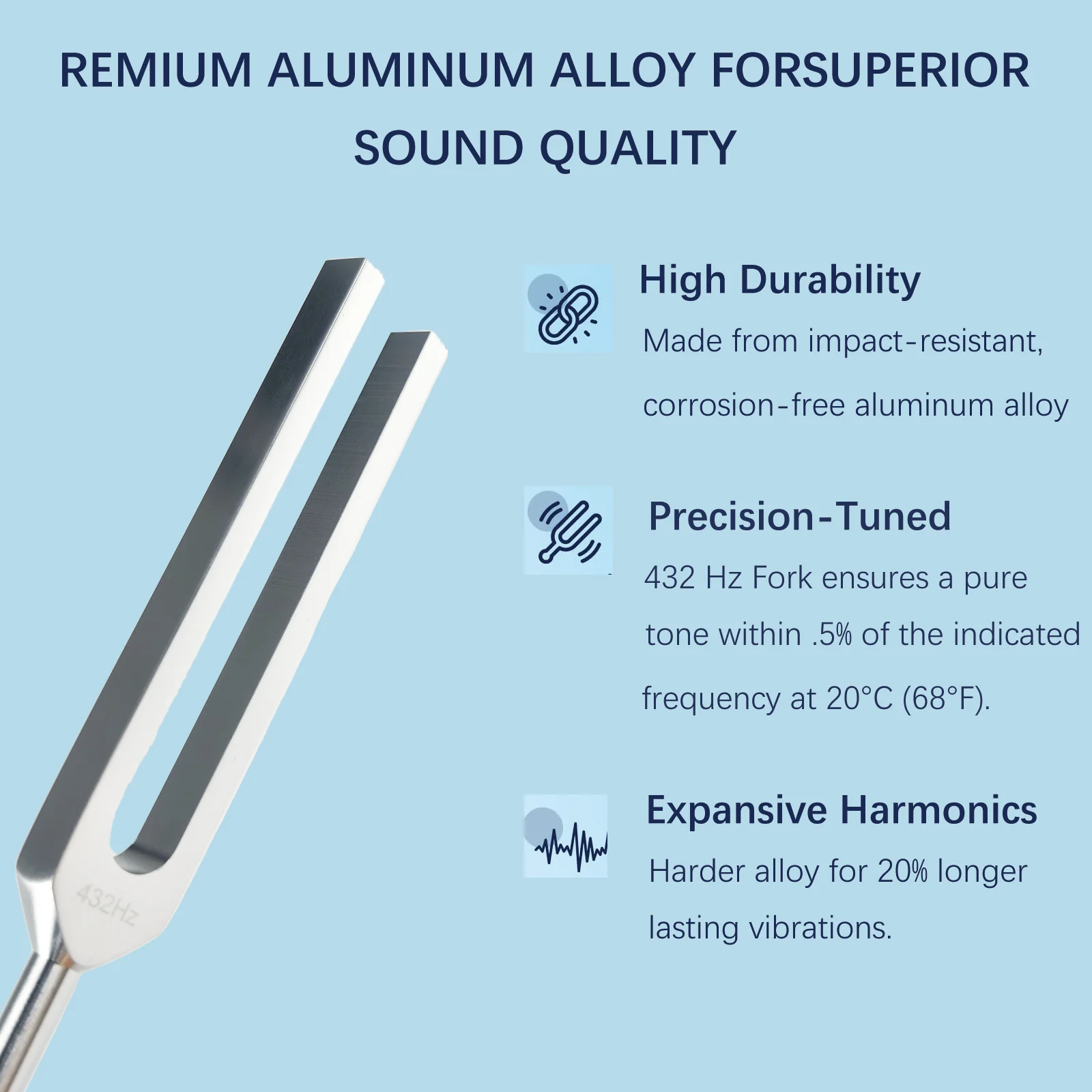 Miwayer 432Hz Tuning Fork Set with Mallet Bag Cloth, Sound Healing for Chakra Balance Stress Relief Relaxation view 3