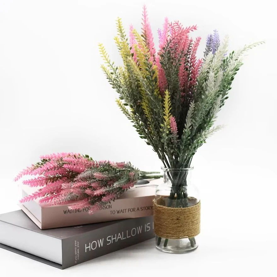 

1PC Artificial Plants Scrapbook Plastic Lavender Vases Home Decor Ornamental Flowerpots Wedding Decorative Flowers Diy Gift Yard