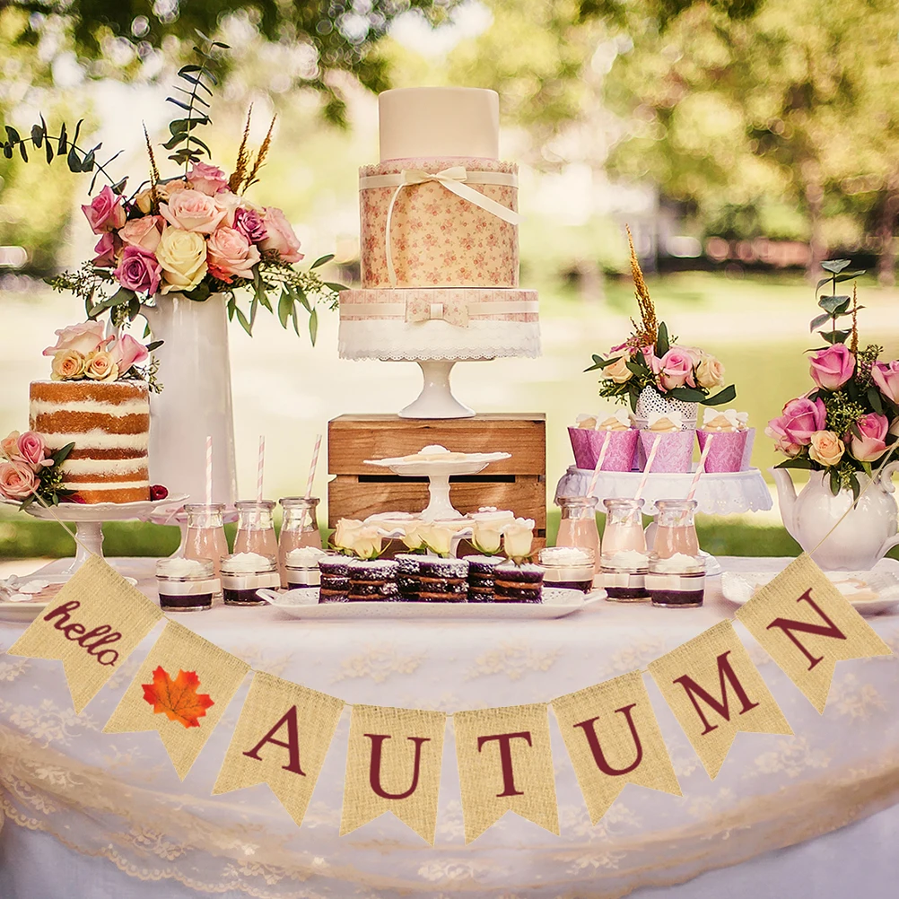 

Premium Maple Leaves Bunting Linen Banner Swallowtail Garland Fall Thanksgiving Party Decorations Brown Letter Print