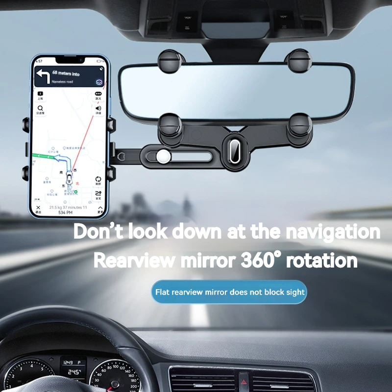 Soporte de teléfono móvil para espejo retrovisor de coche, rotación de GPS, izquierda y derecha, ajustable, telescópico, multifunción, Clip de teléfono automático