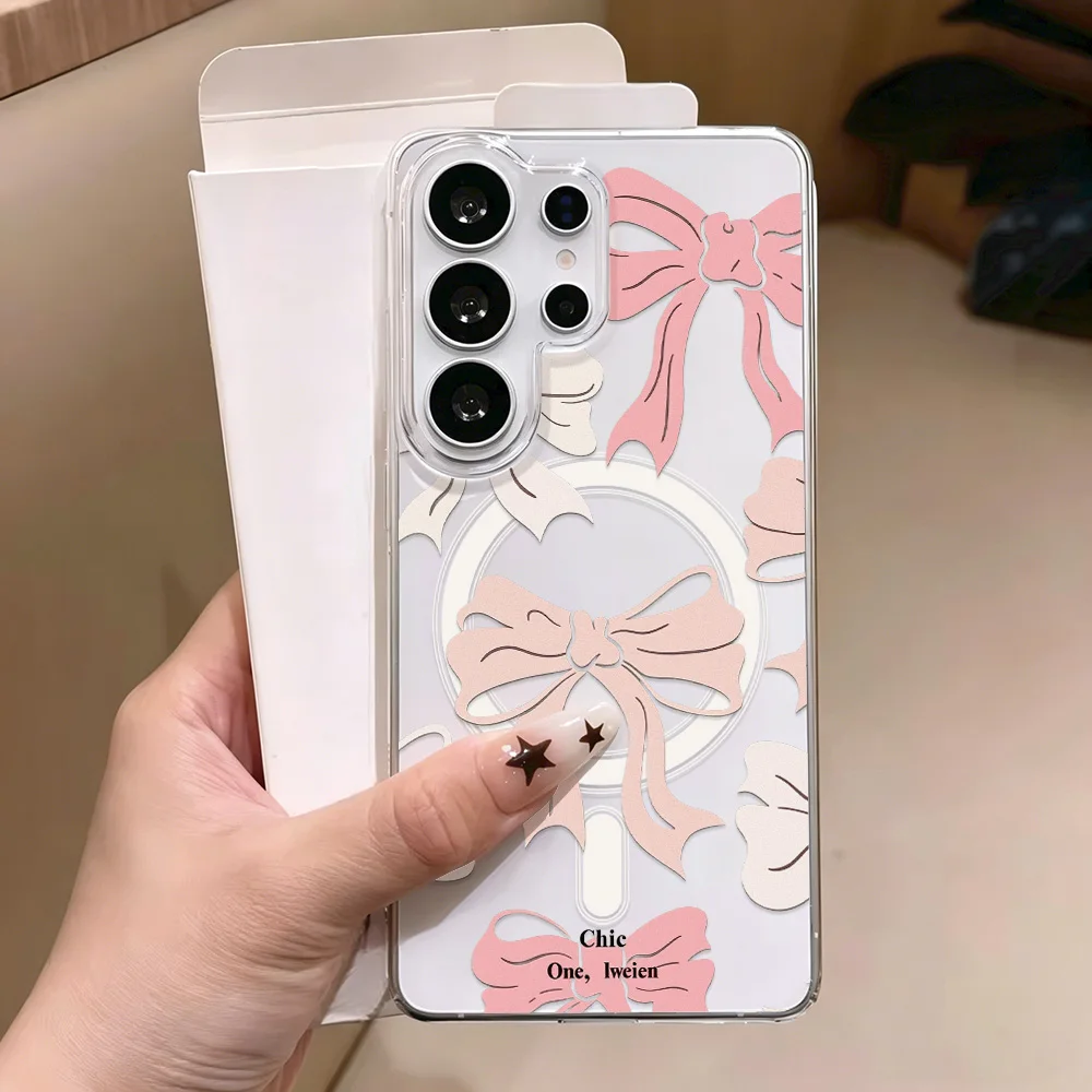 Bow-Knot Painted Magnetic Charger Phone Case For Samsung S26 Ultra S26+ S25 S24 FE S23 S22 S26 Edge Plus For Magsafe Cases Cover - view 3